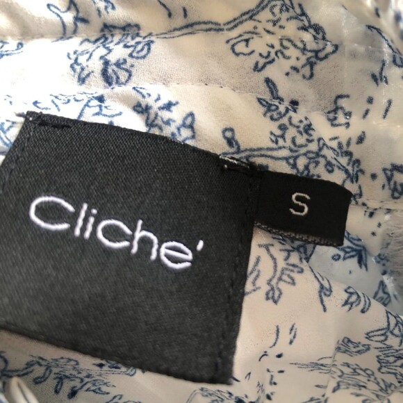 Cliche Pleated Blue and White Beachy Boho Floral Mock Turtleneck Tank Size S - Picture 7 of 10